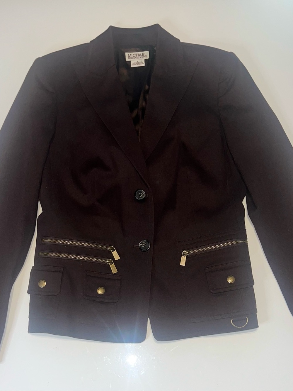 Michael Kors Women’s Chocolate Brown Tailored Blazer with Zip Pockets